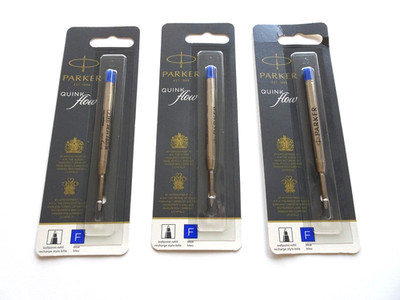 3 PARKER QUINK FLOW FINE BLUE Ballpoint Pen Refills - SEALED - New