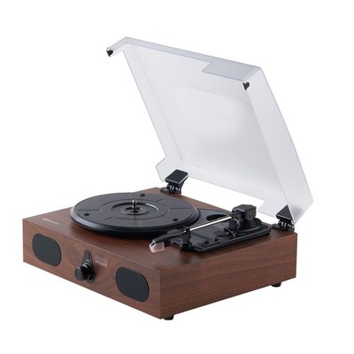 Amazon Basics Bluetooth Desktop Turntable 3-Speed Vinyl Record Player w/Speakers
