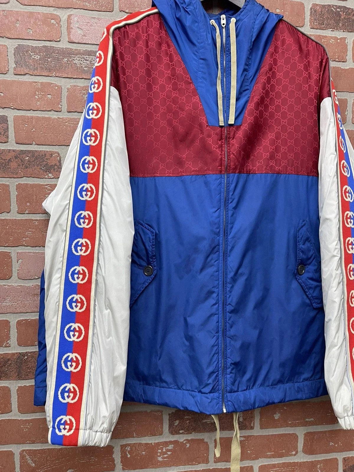 Taglia 56 Giacca a vento Gucci GG a righe riflettenti