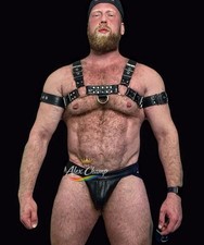 Men's leather bulldog harness chest armor black adjustable belt..