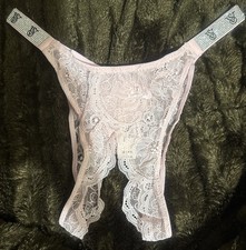 VICTORIA  S SECRET CROTCHLESS Shine strap lace Brazilian panty In MEDIUM NWT