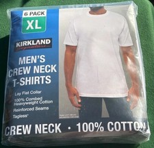 NEW 6 pack Kirkland T Shirts Men's White Crew Neck 100 Cotton Tees XL X-Large