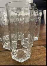 Set Of 6 Vintage Glasses Dimpled Crisa Clear Heavy Bottom Glassware Barware