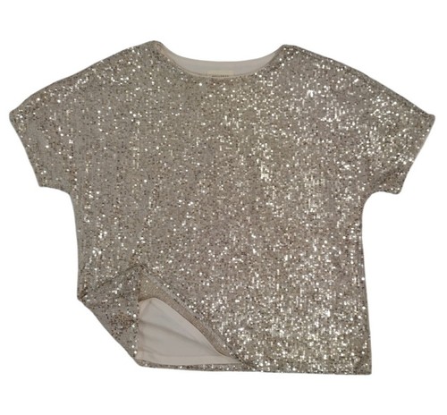 Melloday Women's Silver Sequin Short Sleeve Blouse Round Neck Sparkly Tops M. - Picture 6 of 8