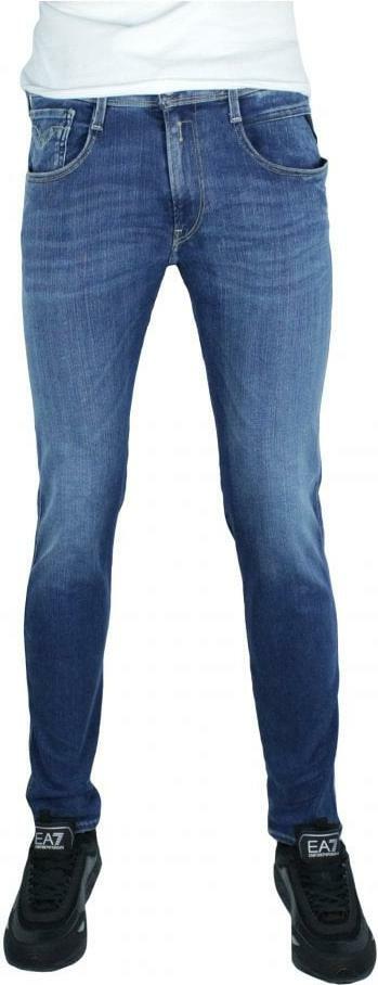 Джинсы Replay Herren Hyperflex бывшие в употреблении из тонкого эластичного денима Anbass среднего синего цвета 58390₽