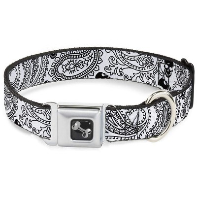 Dog Collar Seatbelt Buckle Bandana Skulls White Black 13 to 18 Inches 1.5 Inc...