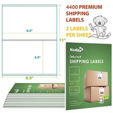 4400 Koala Shipping Labels Half Sheet Self Adhesive 8.5x5.5 Bulk Shiping Label