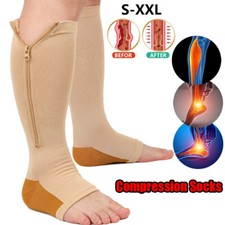 Copper Zipper Compression Socks Support Knee High Stocking Men Women 20-30mmHg