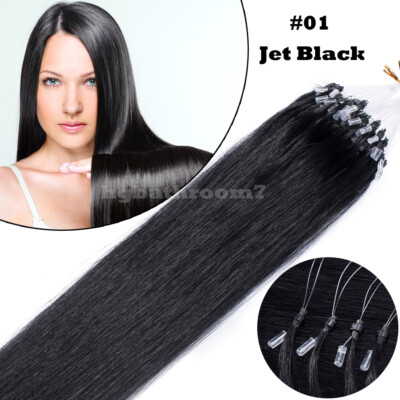 Moresoo Extensions Echthaar Microring Loop Extensions Balayage Schwarz