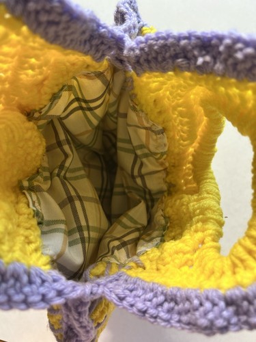 Yellow PANSY mini tote Handmade Crochet Clutch Purse bag Wristlet SKUMPSTITCH - Foto 4 di 8