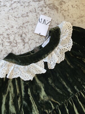 zara green collar dress Long Flowy A-Line Prom Dress with Sheer-Lace Bodice Marine Blue / 4