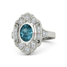 Natural London Blue Topaz Gemstone with 925 Sterling Silver Ring for Women 3946