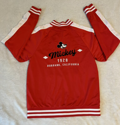 Disney Mens Small Mickey Mouse 1928 Track Jacket Red Long Sleeve Full Zip Coat