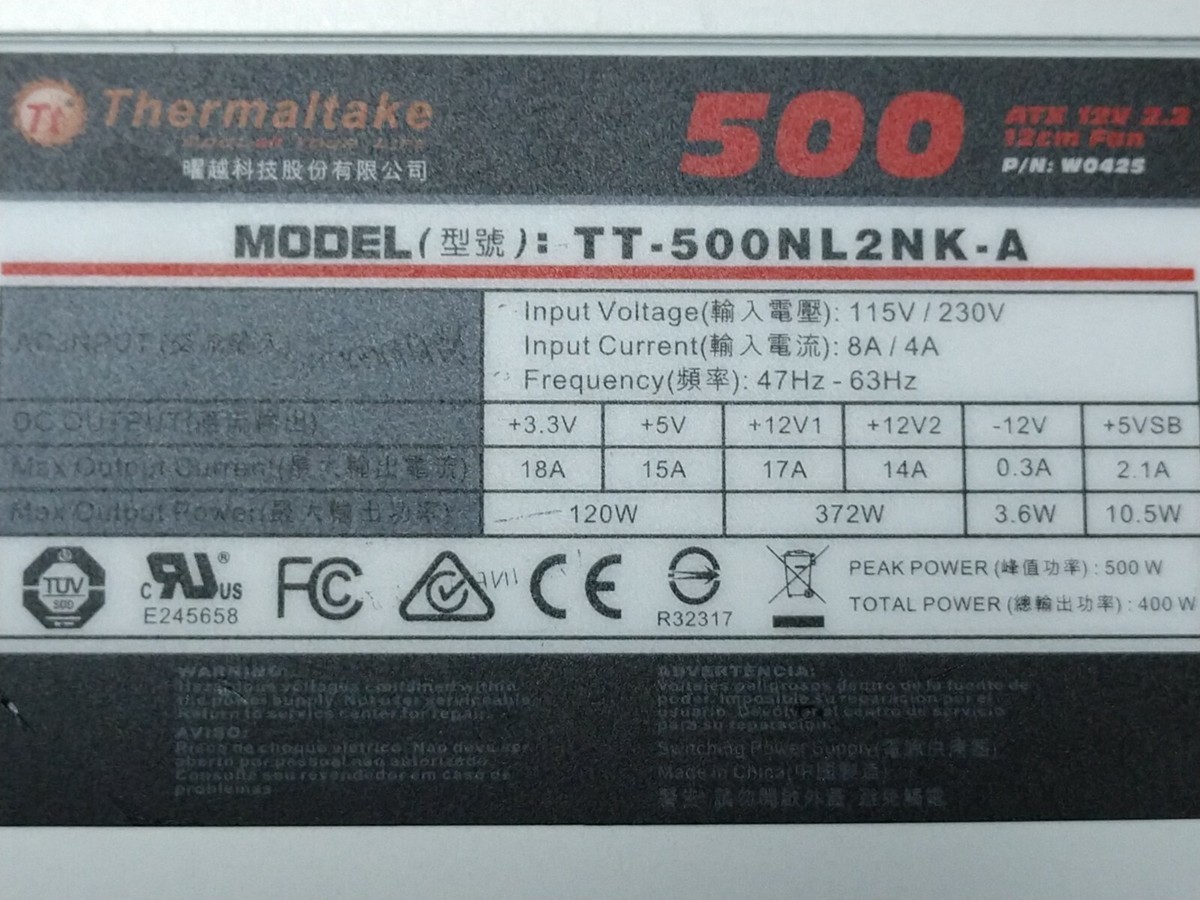 Thermaltake TT-500NL2NK-A 500W Non-Modular Power Supply W0425 | eBay