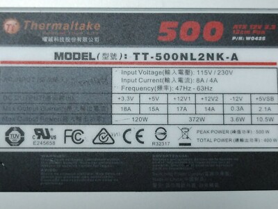 Thermaltake 500W 電源ユニット TT-500NL2NK-A Thermaltake TT-500NL2NK-A 500W Non-Modular Power Supply W0425 | eBay