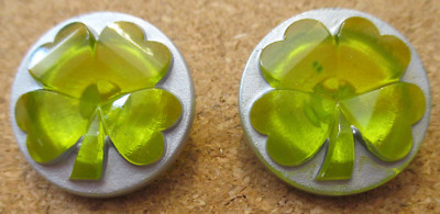 2 - 2 Piece Czech Glass Fresh Mint Green 4 Leaf Clover/Silver Button = 25.58mm