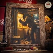 Sasquatch Bigfoot Art Print Deer Camp Hunting Cabin Artwork Beer Drinker Gift