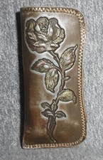 Vintage Leather Glasses Case W/One Rose And Gold Highlights