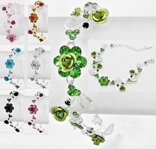 Crystal Rhinestone Prom Wedding Bridal Bracelet Link Chain Flower Rose Flower