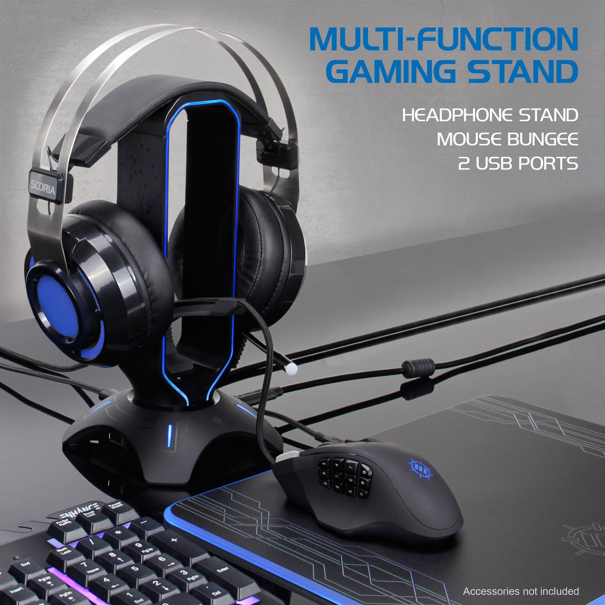 Gaming Headset Stand - LED Headphone Hanger with Mouse Bungee | eBay