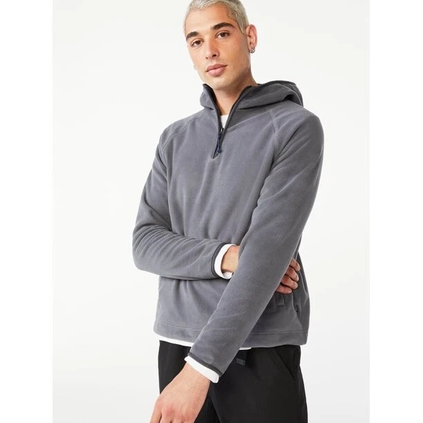 Men’s Free Assembly Gray Polar Fleece Half Zip Pullover Hoodie NEW WITH TAGS
