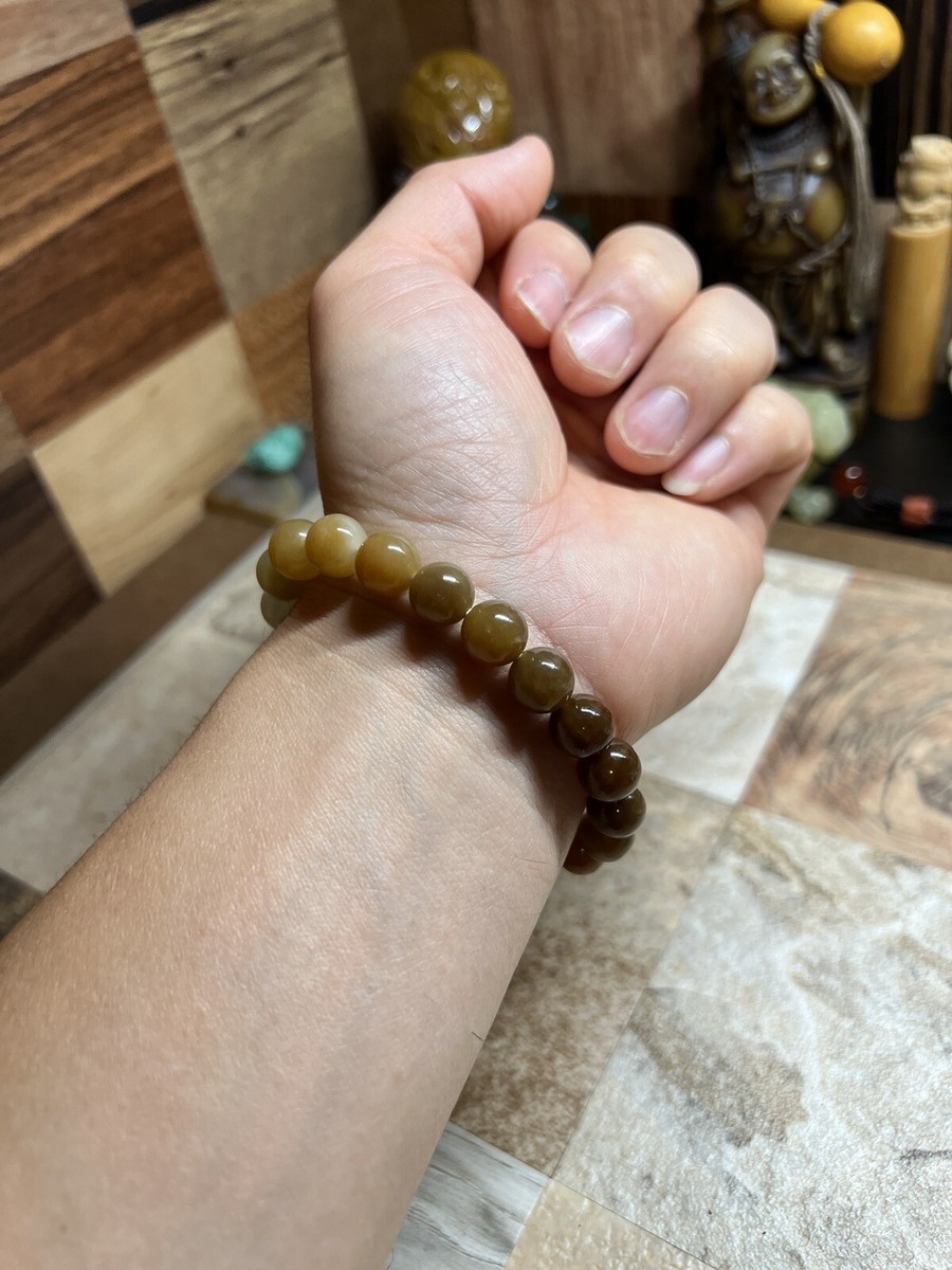 10mm Hetian Golden Mountain Sugar Jade Bracelet 新疆金山糖渐变和田