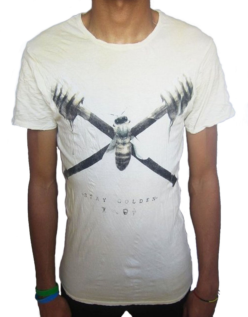 Pearly King Hombre Dorado Camiseta Hueso (PKTS043)