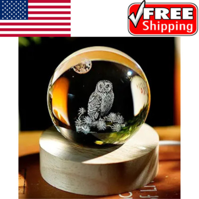 60mm 3D Laser Adorable Owl Crystal Ball Figurine Glass Eagle Night Light