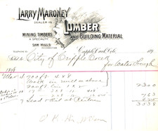 1898 BILLHEAD to CITY OF CRIPPLE CREEK COLORADO for CONSTRUCTION of WATER TROUGH