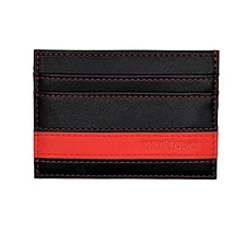 Martique ID Credit Card Holder Slim RFID Blocking Vegan Leather (Black and Red)