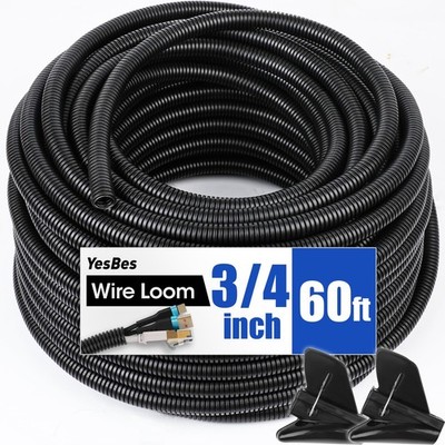 60 FT Wire Loom 3/4 Inch, Split 3/4'' x 60ft-Black, x 60ft-Black