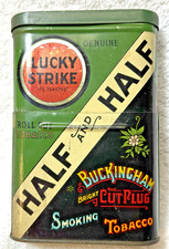 A very nice Tobacco Tin HALF & HALF, LICKY STRIKE & BUCKINGHAM CUT PLUG