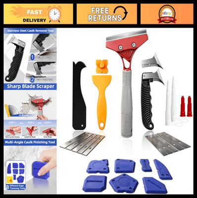 25 PCS Caulking Tool Kit - Silicone Sealant Finishing Tools, Grout Scraper & Bla