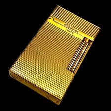 S.T. Dupont Gold Lighter Horizontal Stripe Hairline No Box Unused Made in France
