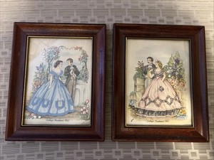 Victorian Pair 1863 Embroidery Clara Gousset Godey's Fashion Framed Needlepoint