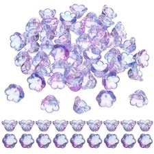 100 Pcs Glass Flower Beads for Jewelry Making, Loose Bead Charm, Blue/Purple