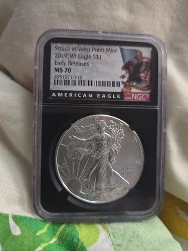 2019-(W) American Silver Eagle PCGS MS70 Struck West Point Mint Label 1oz .999