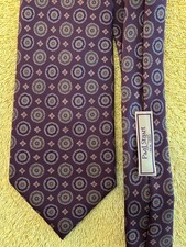 NWOT Paul Stuart Maroon 100% Silk Foulard Fancy Print Tie 3.75"W x 57"L