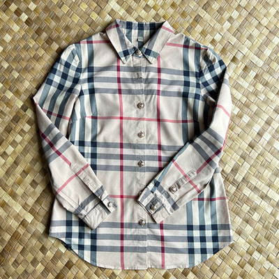 Genuine Burberry Shirt Vintage Check Womens Blouse Beige Size 34 (2 Buttons Missing)