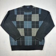 Dockers Men  s Large Acrylic Checkered Crewneck Sweater Gray Blue Grandpa