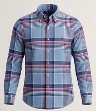 Polo Ralph Lauren Oxford Shirt Men's S Blue Plaid Classic Fit Flesh Pony LS