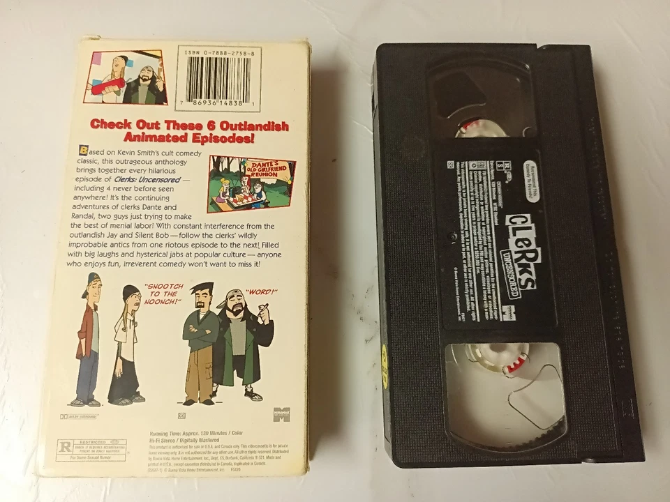 Клерки Без цензуры VHS Редкий Культовый Фильм Анимационный Сериал Джей и Молчаливый Боб - Протестирован - Изображение 2 из 2