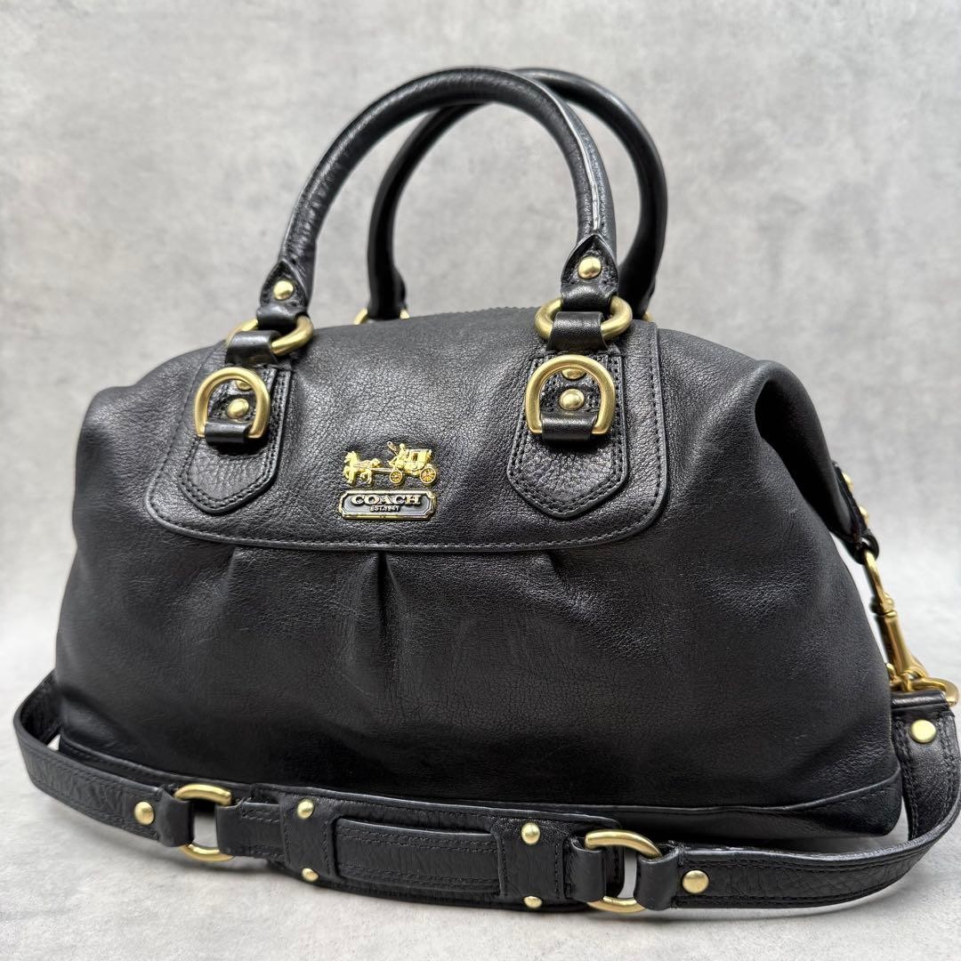 バッグ COACH Madison Sabrina 2Way Satchel Bag COACH Madison Sabrina 2Way Black Leather Handbag Boston Used in