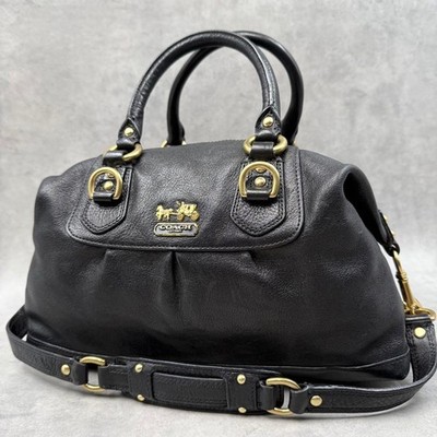 バッグ COACH Madison Sabrina 2Way Satchel Bag COACH Madison Sabrina 2Way Black Leather Handbag Boston Used in