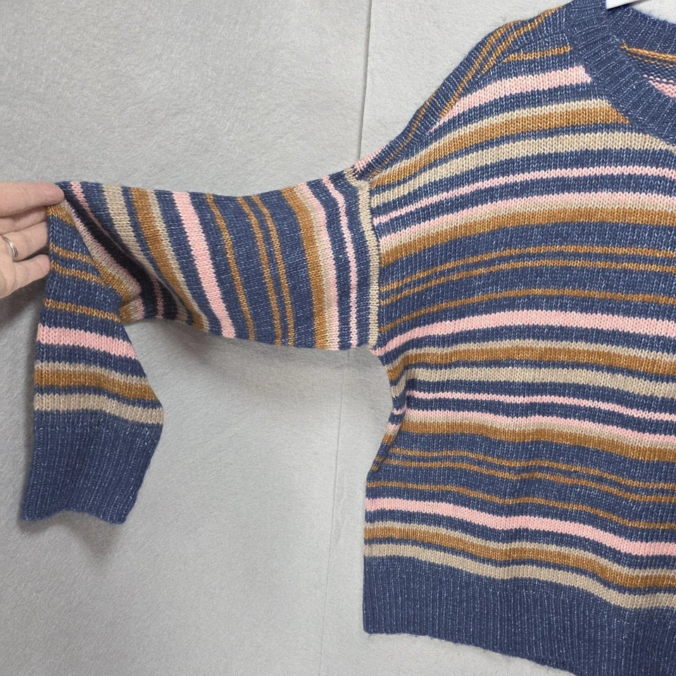 Lucky Brand Sweater Womens L Boho Multicolor Striped Rainbow Soft Oversized Boxy - Image 4 of 4