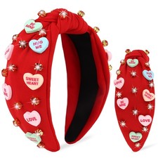 Valentines Day Headbands Love Sweet Red Heart Rhinestone Knotted Fashion