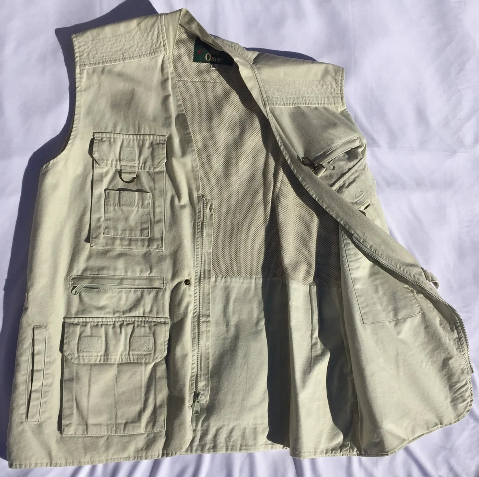 Chaleco de aparejos de pesca con mosca Orvis forrado para hombre XL grandes bolsillos con cremallera caza senderismo Foto 3 de 4