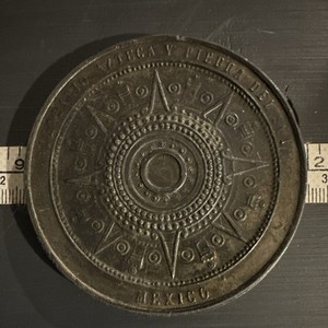 Mexico Aztec Calendar Design Round Metal Medal/Token "MEXICO" 3 in