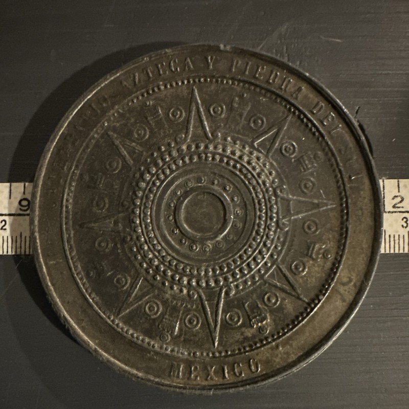 Mexico Aztec Calendar Design Round Metal Medal/Token "MEXICO" 3 in