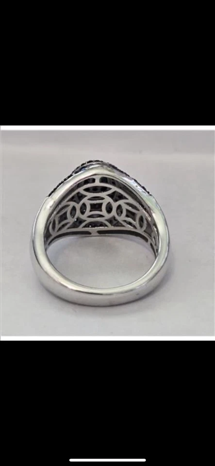 1.01ct Blue Diamond Ring – Platinum-Plated Silver, Oval Baguette Halo – Size 6 - Image 3 of 3